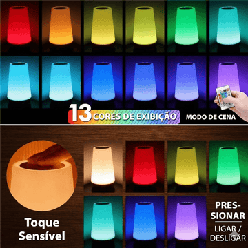 Luminária Noturna RGB Touch com Controle Remoto – Recarregável USB e Ajuste de Cor