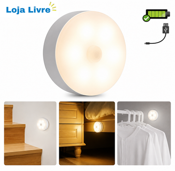Luz Noturna LED Inteligente com Sensor de Movimento – USB Recarregável
