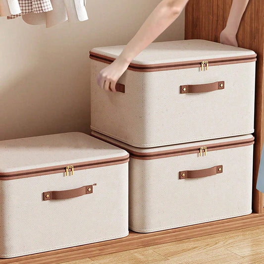Caixa Organizadora de Roupas Dobrável com Zíper e Alça – Ideal para Guarda-Roupa, Closet e Cobertores